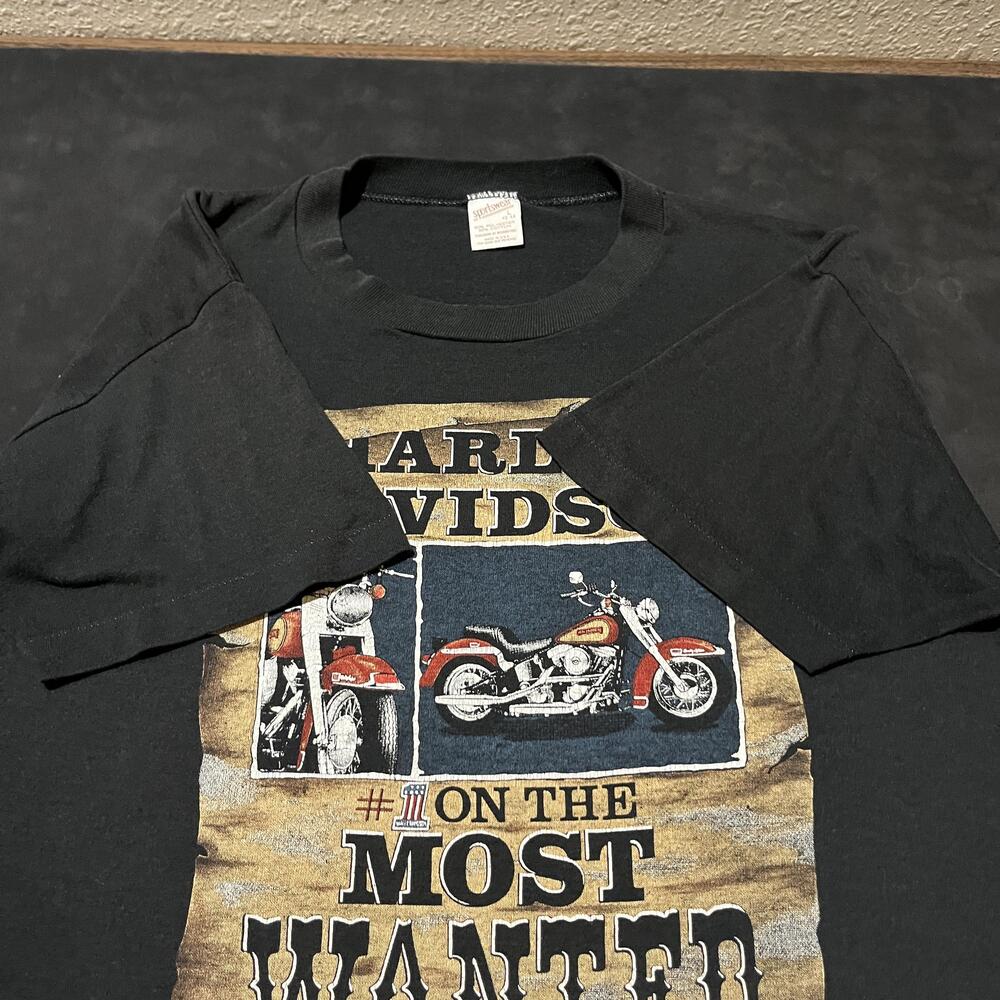 Vintage Harley Davidson Shirt Wanted Posted Large USA Berlin PA 80s 3D Emblem - Picture 9 of 11